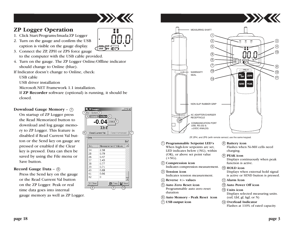 Zp logger operation, Page 3 page 18 | Checkline ZP User Manual | Page 3 / 10