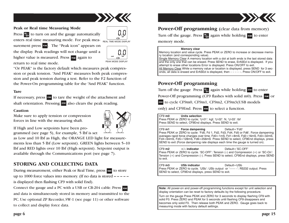 Power-off programming, Storing and collecting data | Checkline ZP User Manual | Page 6 / 10