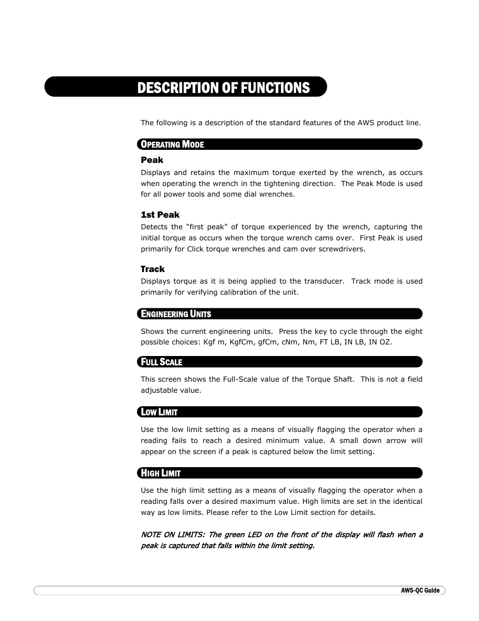 Description of functions | Checkline TT-QC User Manual | Page 8 / 10