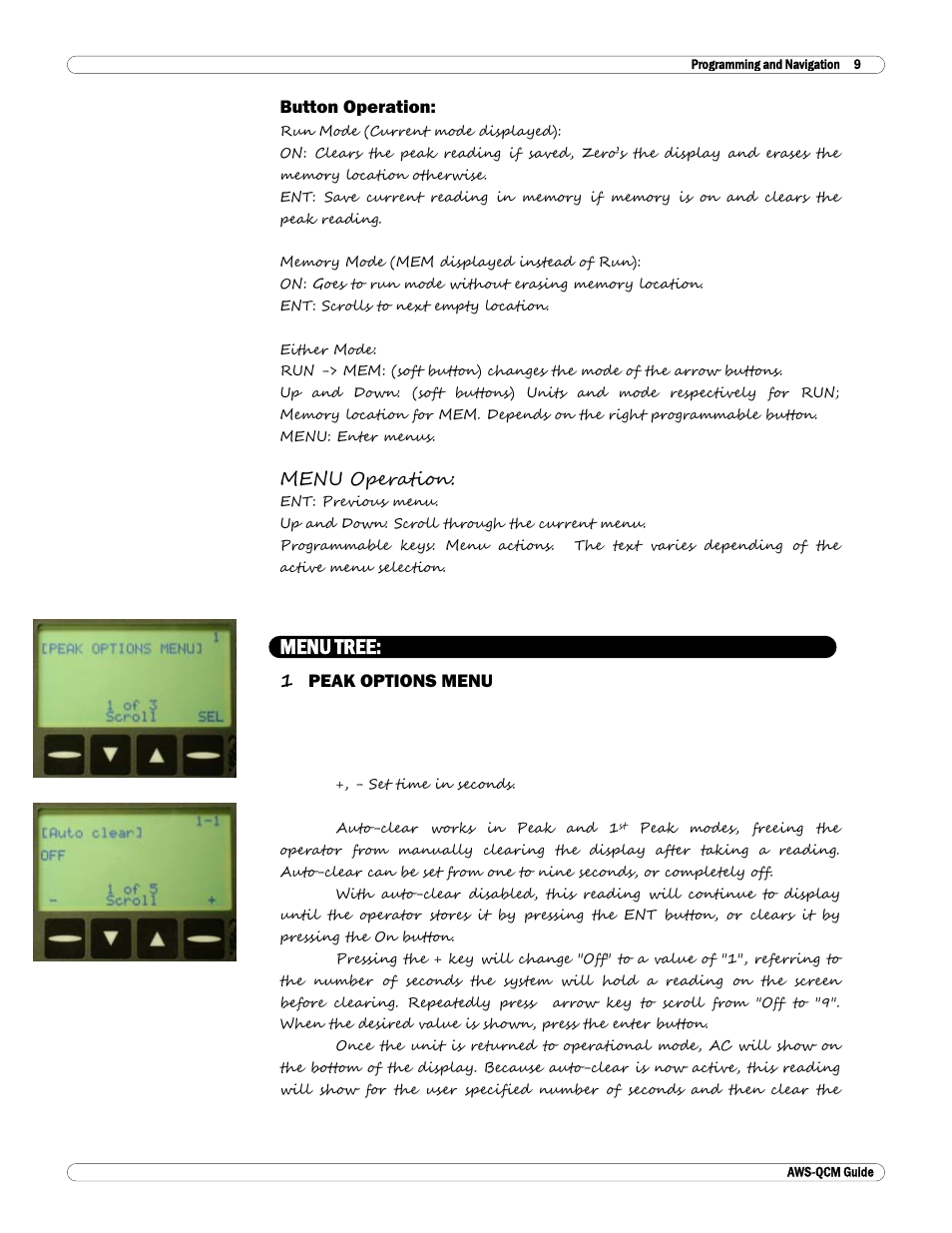 Button operation, Menu tree, Menu | Tree | Checkline TT-QCM User Manual | Page 10 / 16