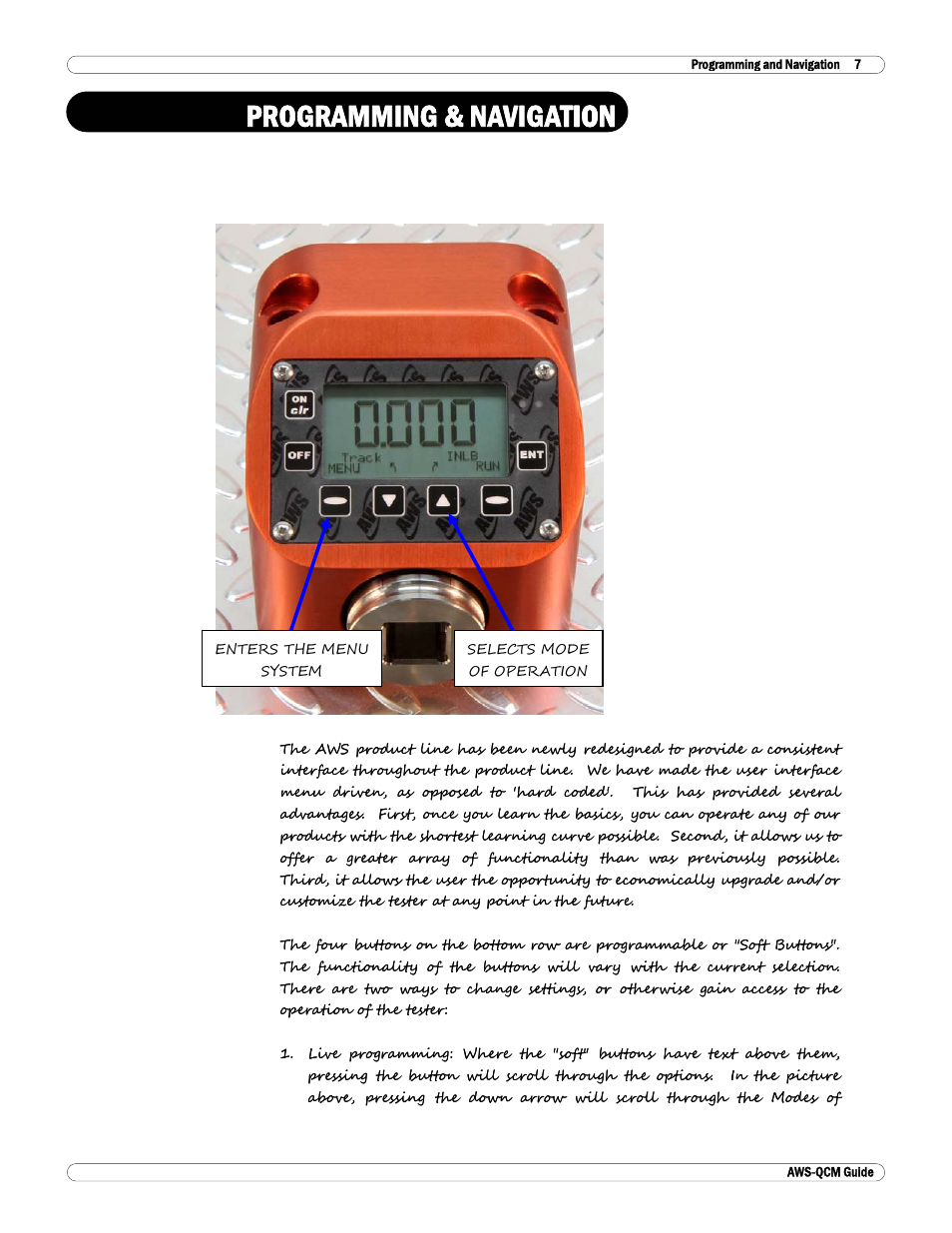 Programming & navigation, Programming & navigation tion | Checkline TT-QCM User Manual | Page 8 / 16