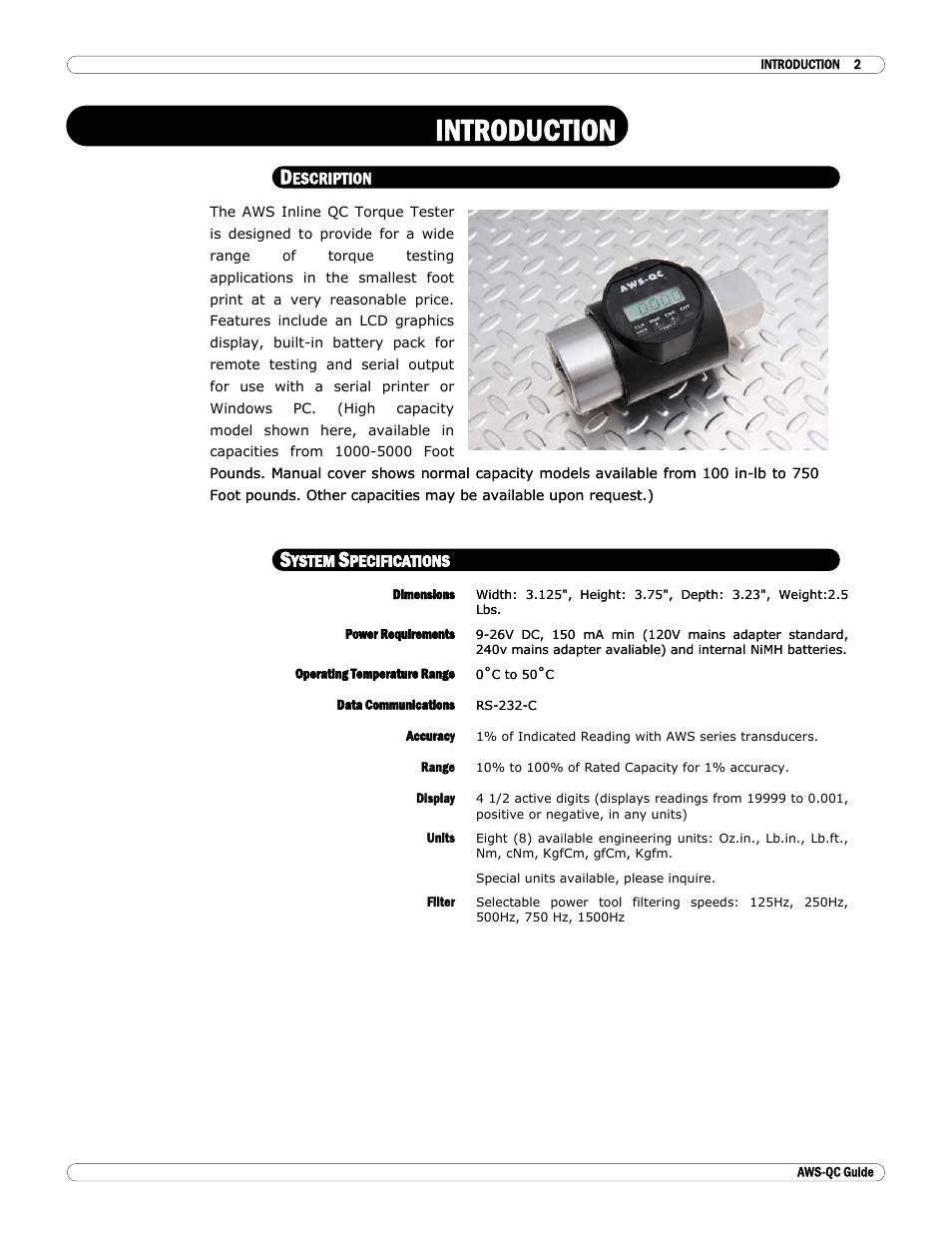 Introduction, Description, System specifications | Checkline ILTT User Manual | Page 3 / 9