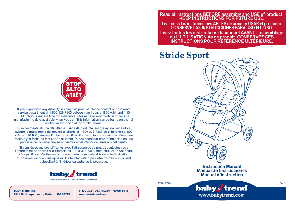 Baby Trend Stride Sport ST29 User Manual | 12 pages
