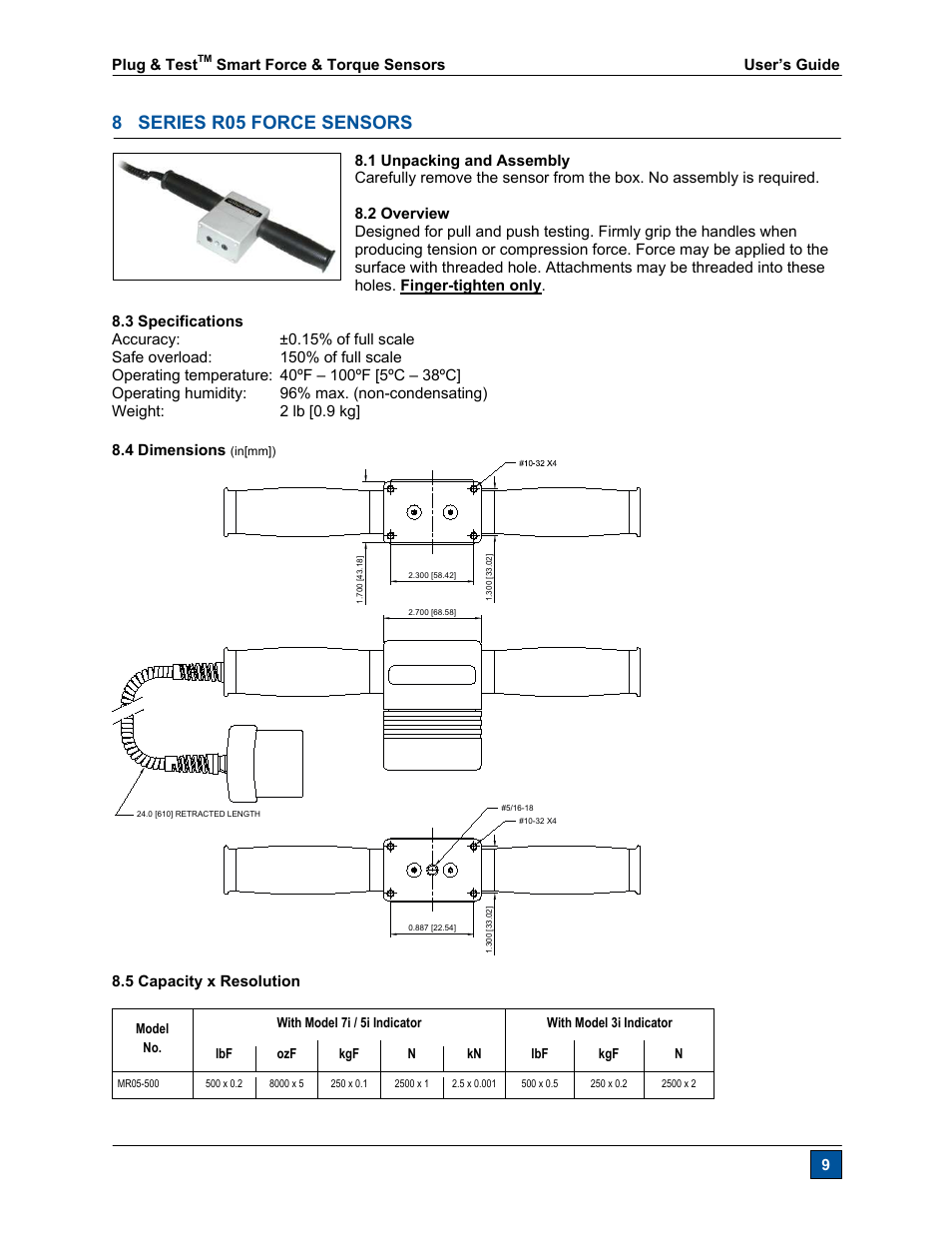8 series r05 force sensors | Checkline R55 User Manual | Page 10 / 18