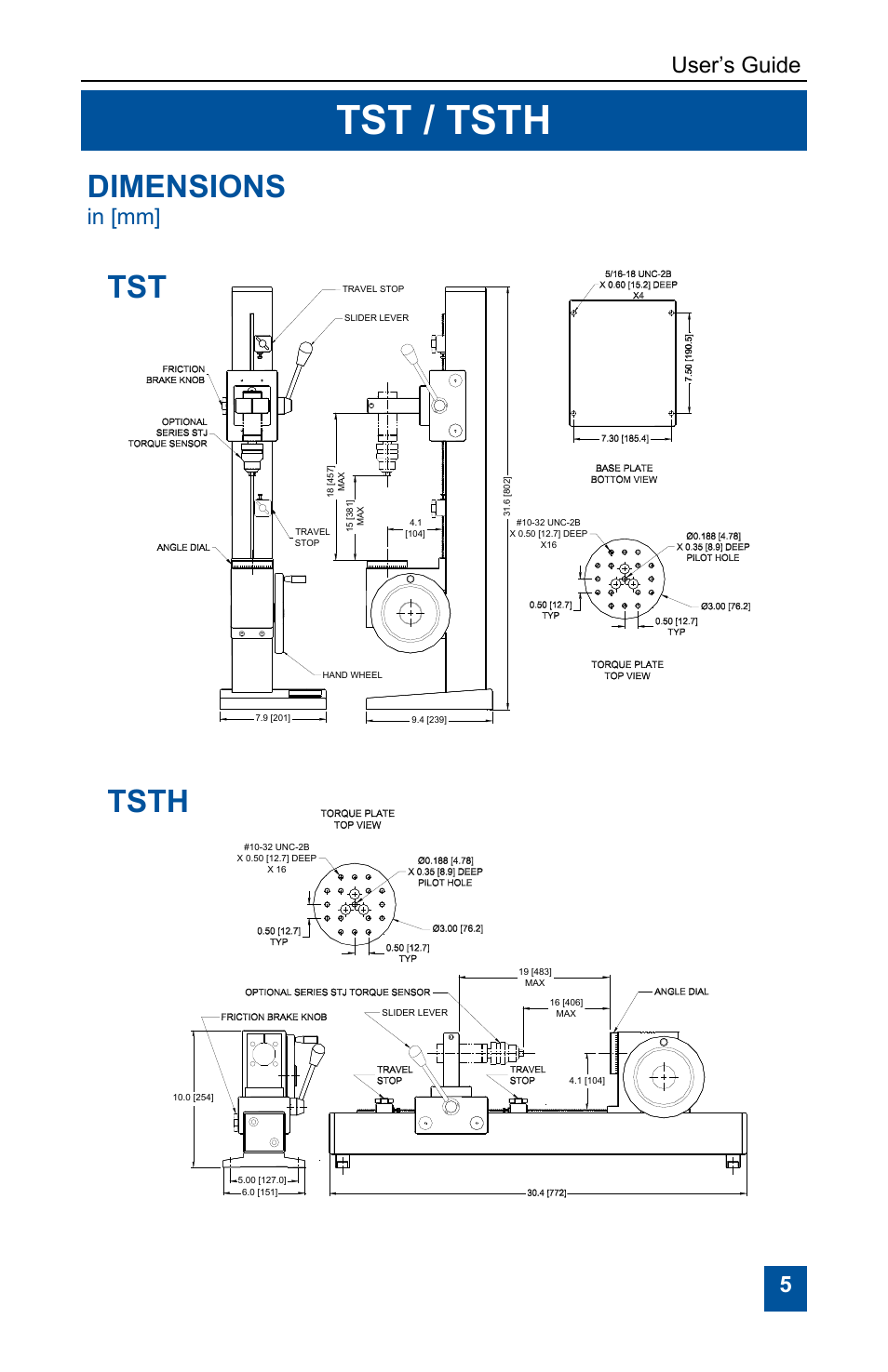 Tst / tsth, Dimensions, Tst tsth | User’s guide 5 | Checkline TST User Manual | Page 5 / 9