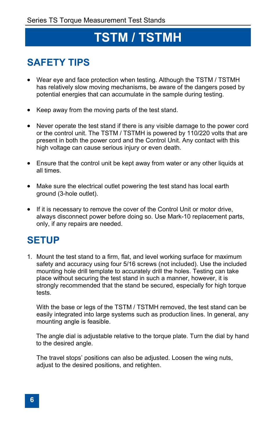 Tstm / tstmh, Safety tips, Setup | Checkline TST User Manual | Page 6 / 9