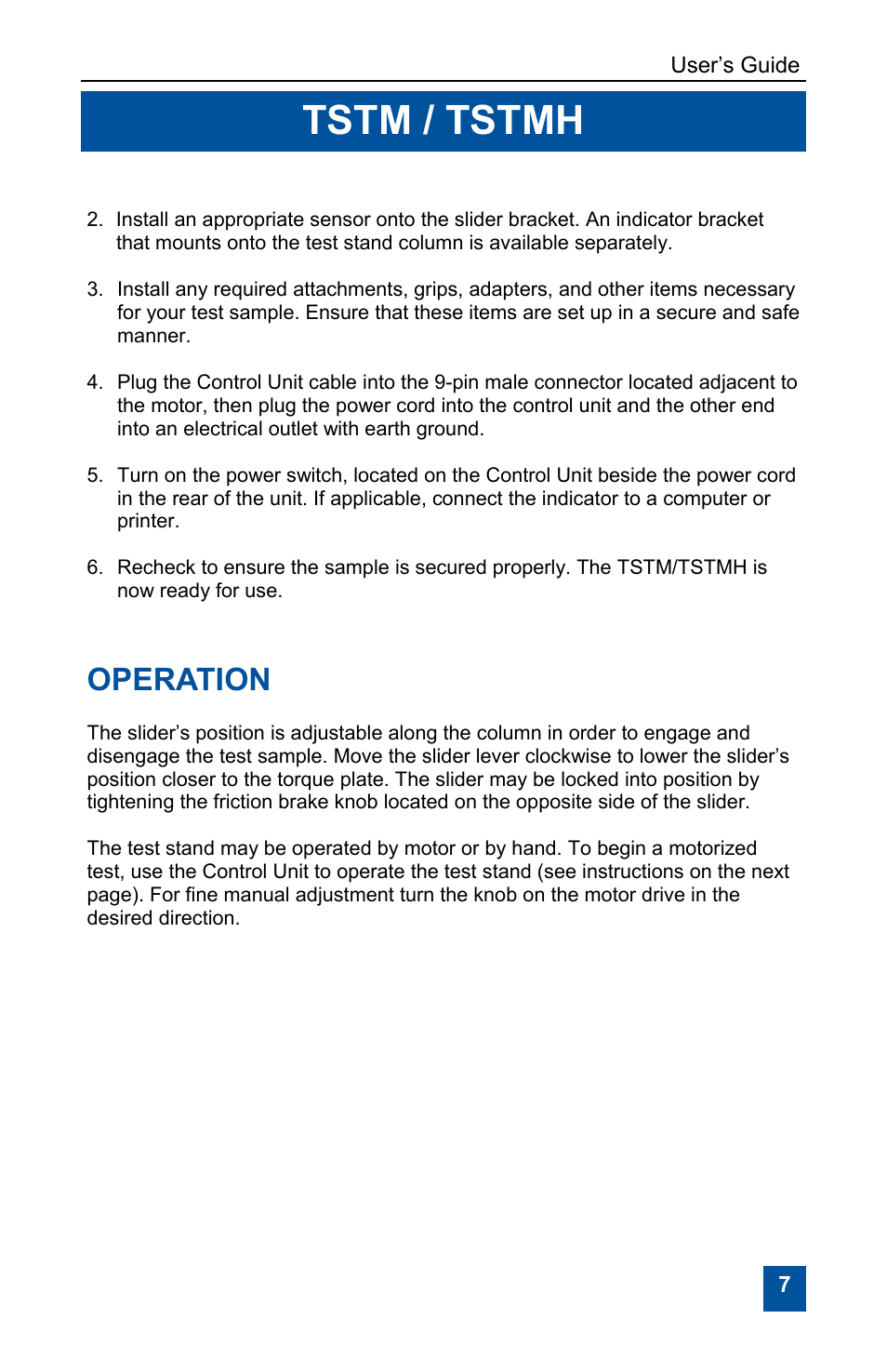 Tstm / tstmh, Operation | Checkline TST User Manual | Page 7 / 9