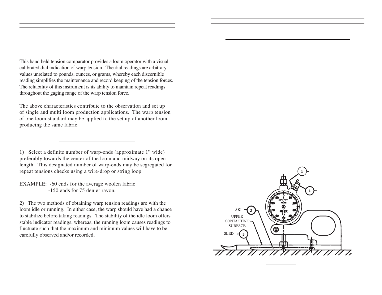 Warp tension meter, Principles & use, Warp preliminaries | Tensiometer gaging procedure | Checkline R52 User Manual | Page 2 / 2