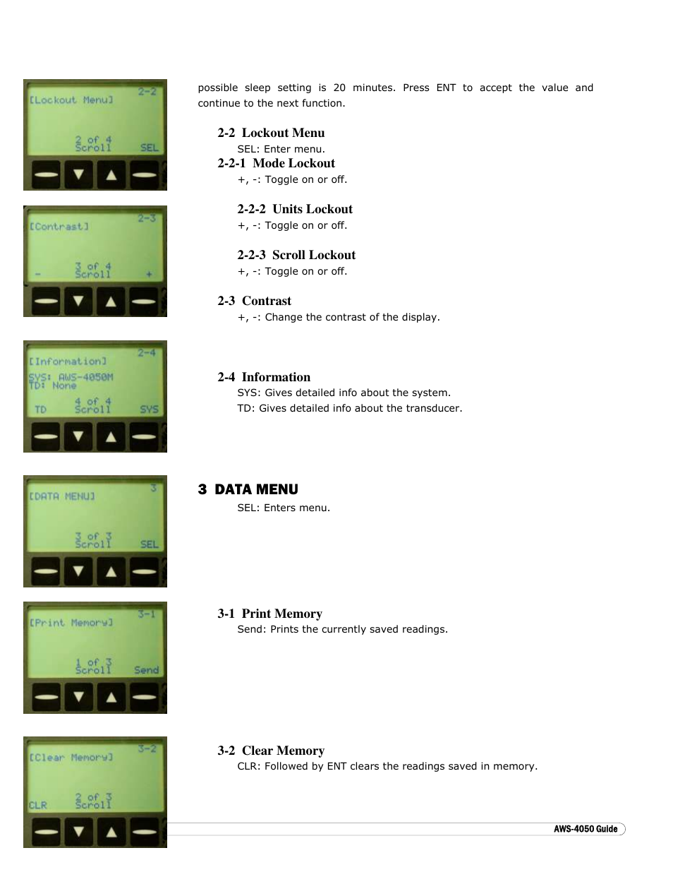 3 data menu | Checkline AWS-4050 User Manual | Page 10 / 14