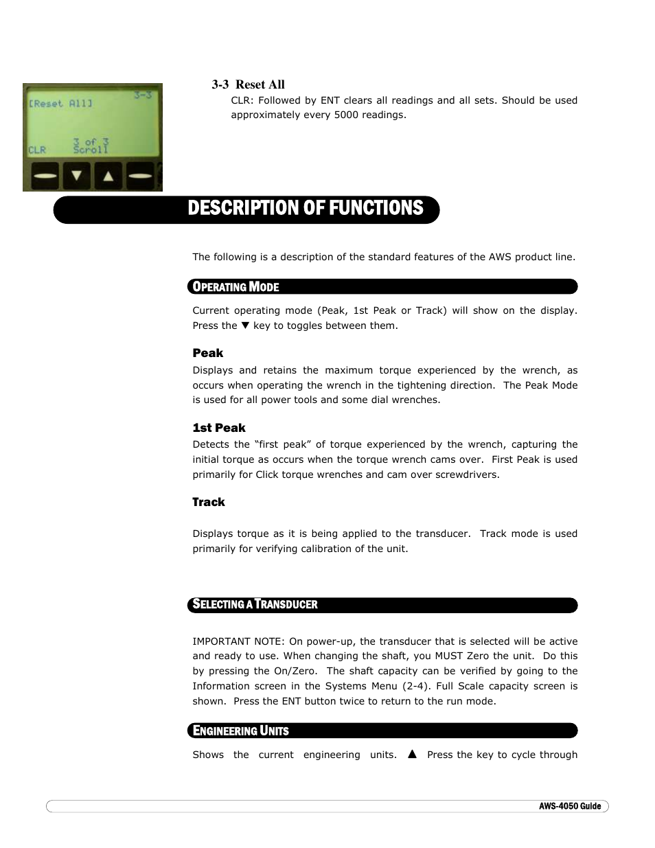 Description of functions | Checkline AWS-4050 User Manual | Page 11 / 14