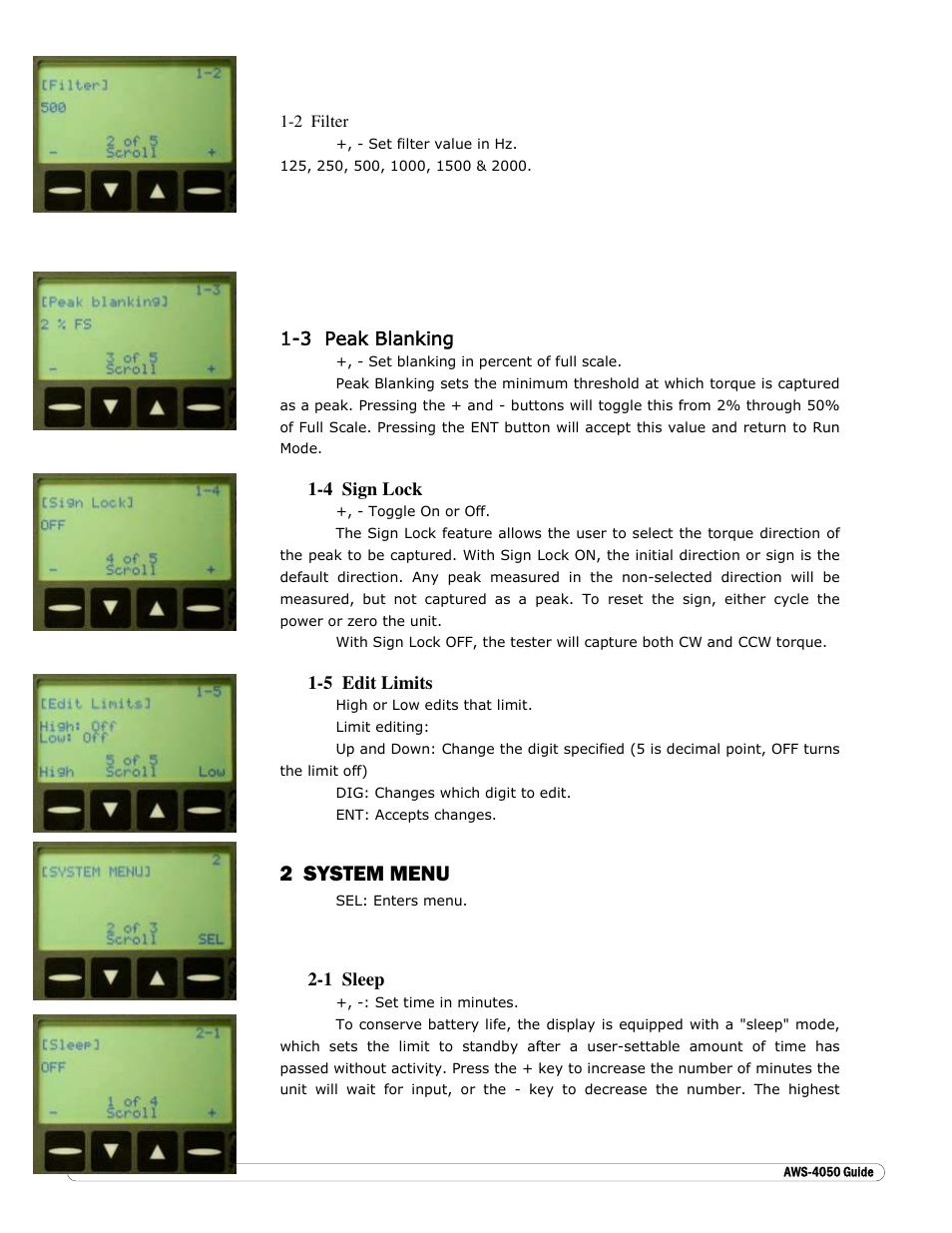 2 system menu | Checkline AWS-4050 User Manual | Page 9 / 14