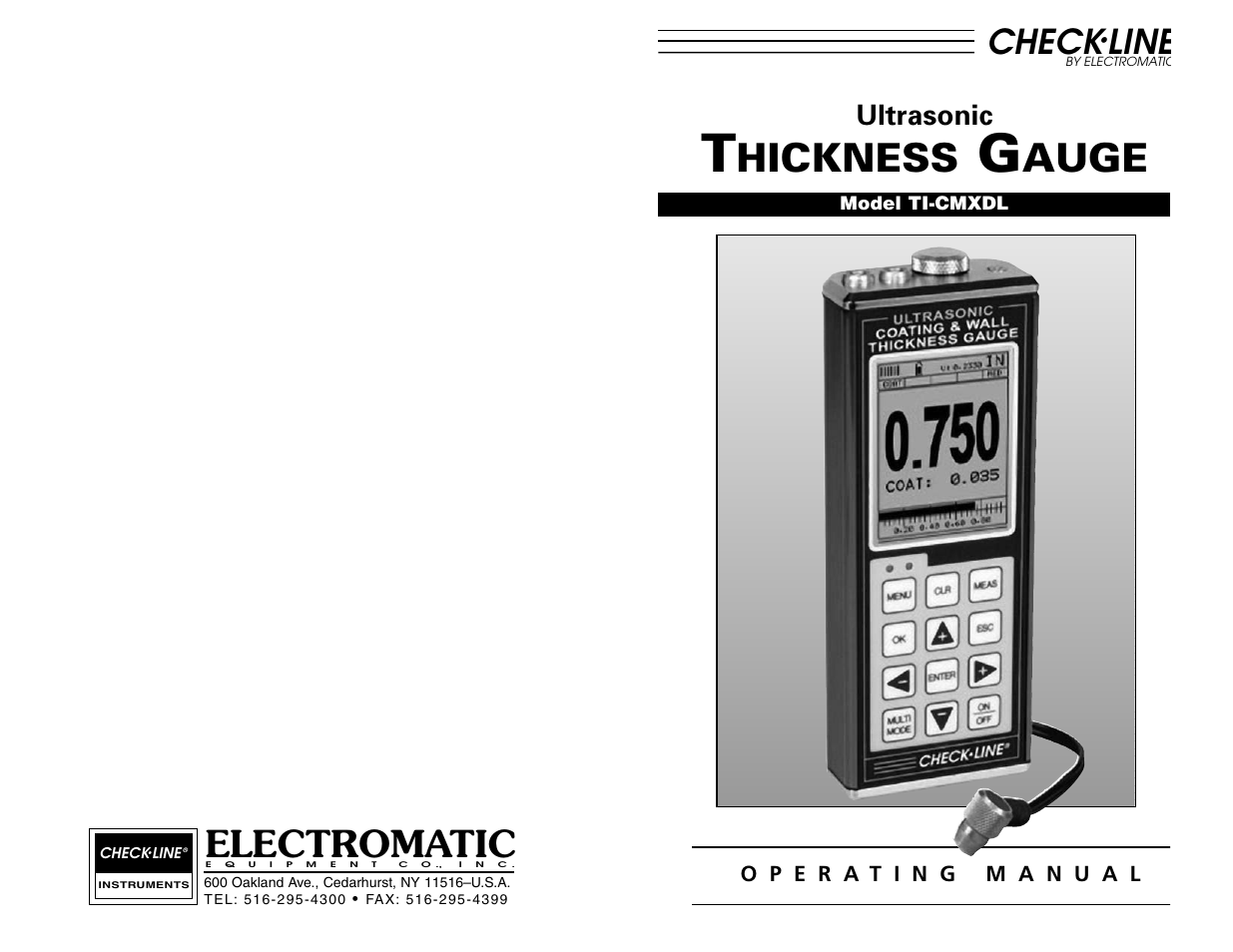 Hickness, Auge, Electromatic | Check, Line, Ultrasonic | Checkline TI-CMXDL User Manual | Page 35 / 35