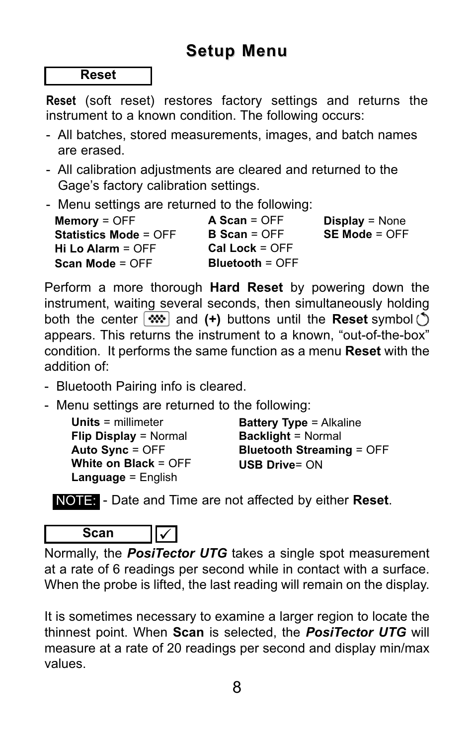 Setup menu | Checkline PT-UTG User Manual | Page 9 / 13
