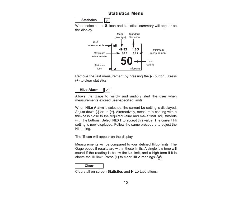 Statistics menu | Checkline 6000TCX Series User Manual | Page 12 / 21