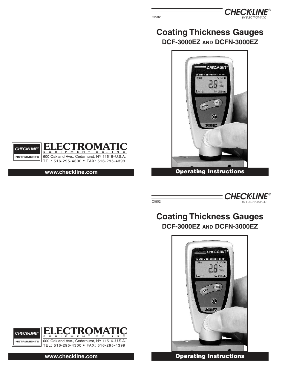 Electromatic, Check, Line | Coating thickness gauges, Dcf-3000ez, Dcfn-3000ez | Checkline 3000EZ Series User Manual | Page 9 / 9