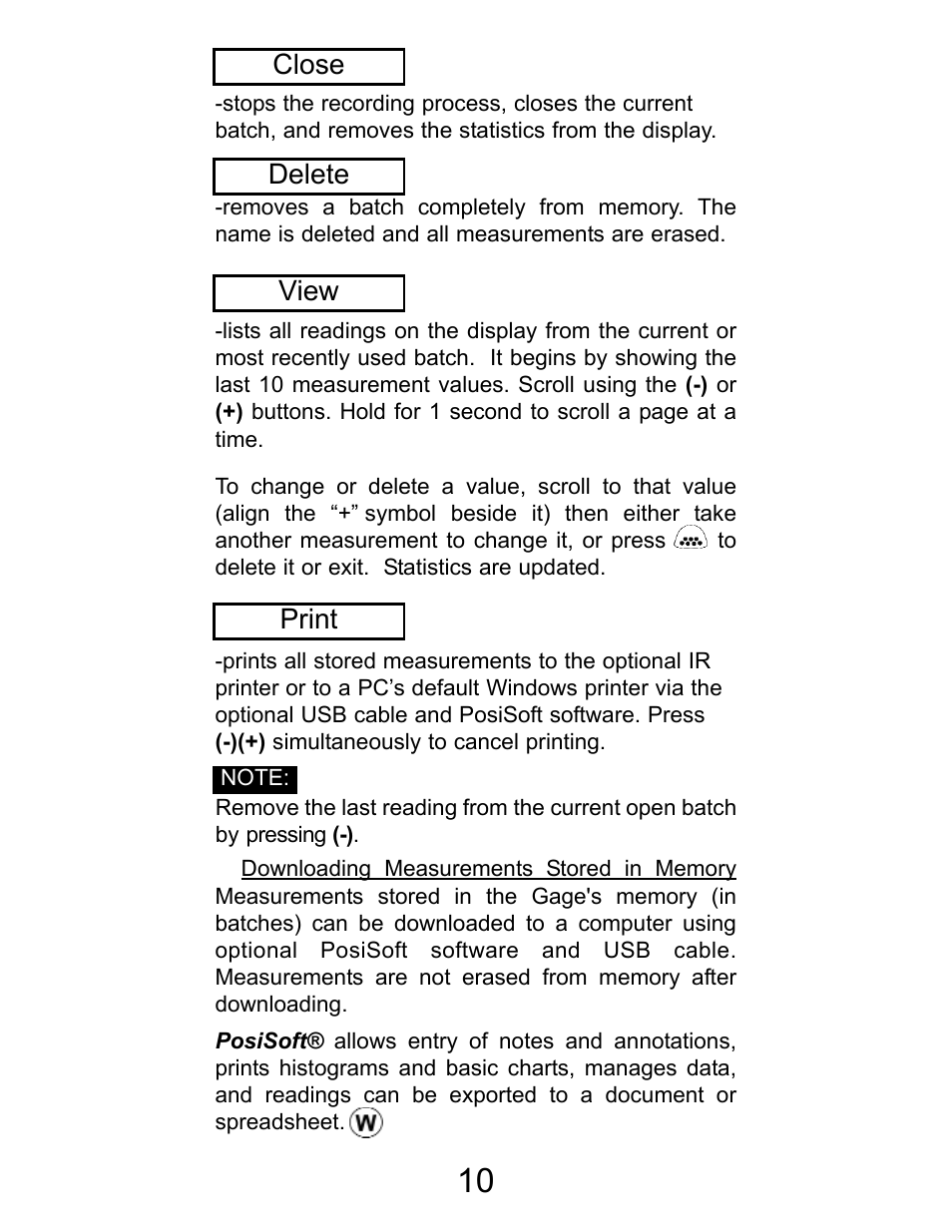 Print, View delete, Close | Checkline PT-200 User Manual | Page 10 / 20