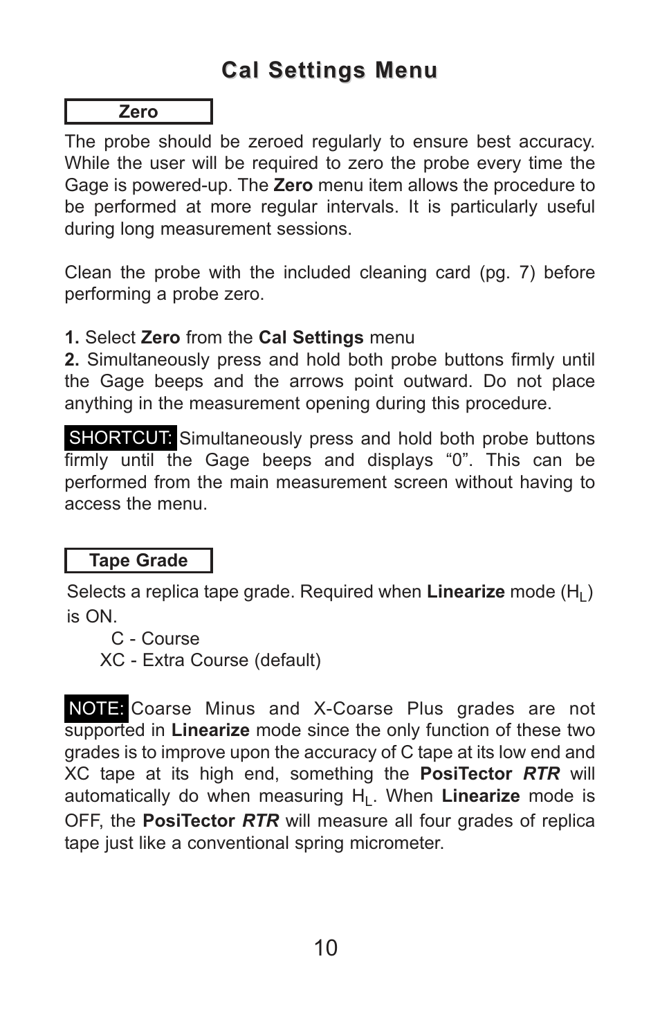 Cal settings menu | Checkline PT-RTR User Manual | Page 13 / 35