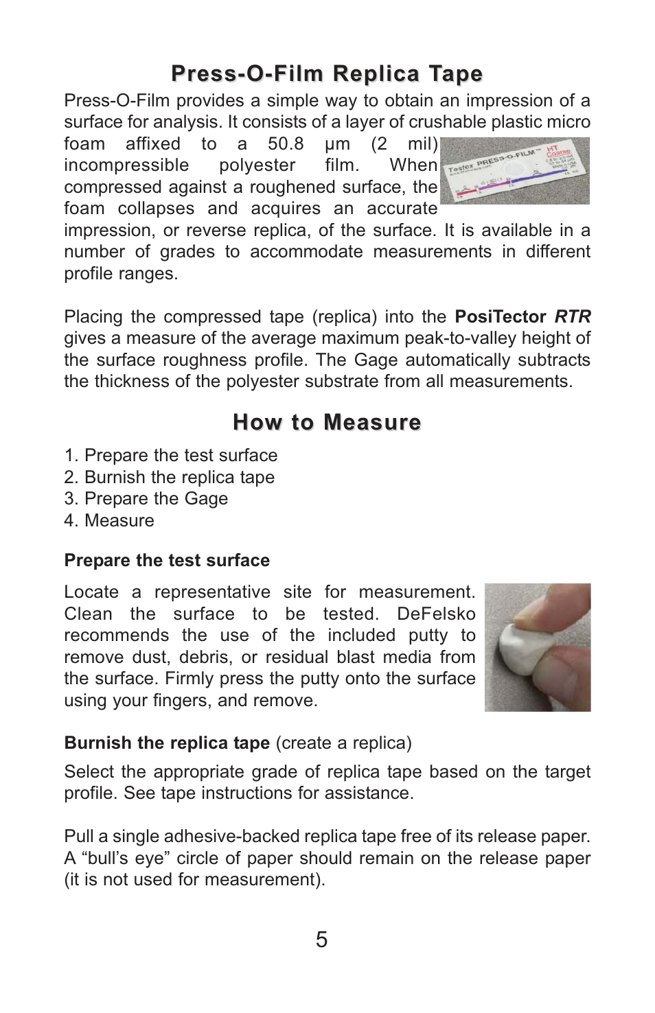 5how to measure how to measure, Press-o-film replica tape | Checkline PT-RTR User Manual | Page 8 / 35
