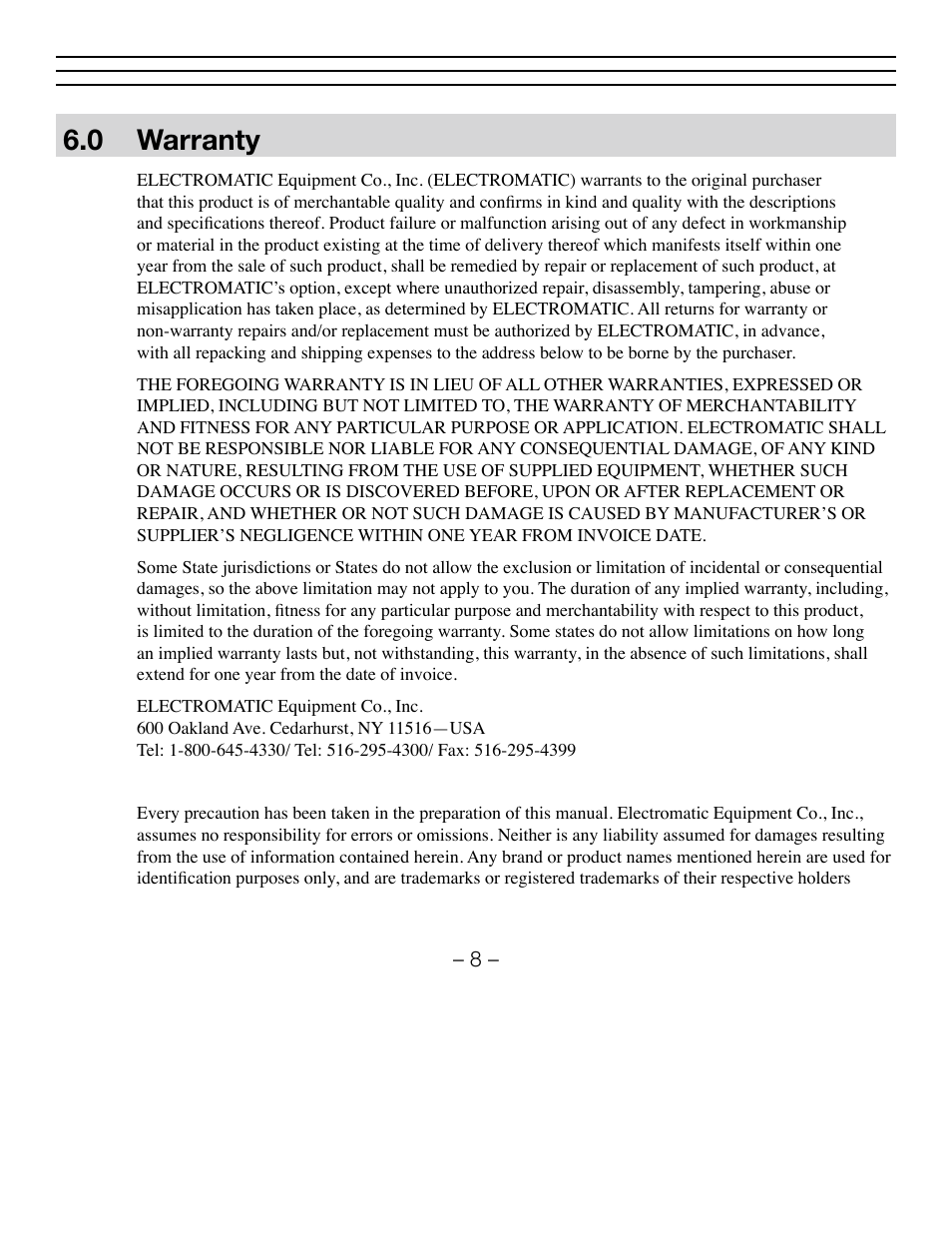 0 warranty | Checkline AD-100 User Manual | Page 9 / 10