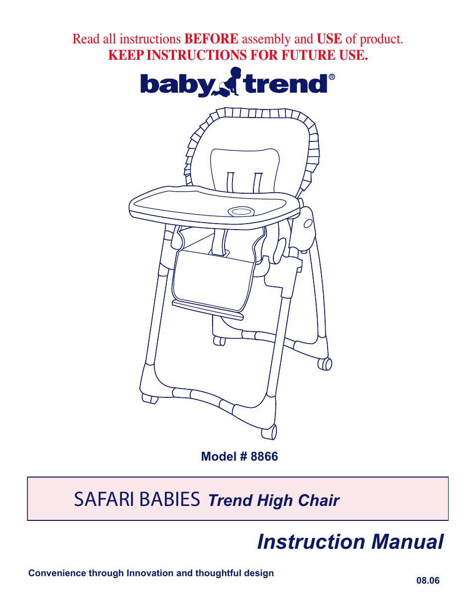 Baby Trend SAFARI BABIES Trend High Chair 8866 User Manual | 6 pages