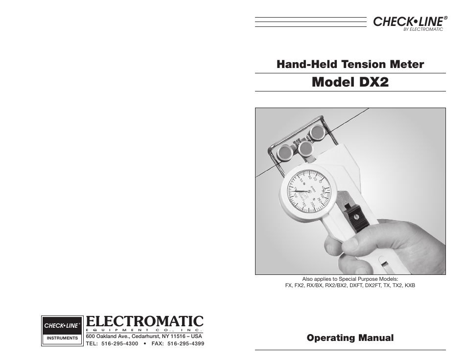 Electromatic, Check•line, Model dx2 | Hand-held tension meter, Operating manual | Checkline DX2 User Manual | Page 7 / 7