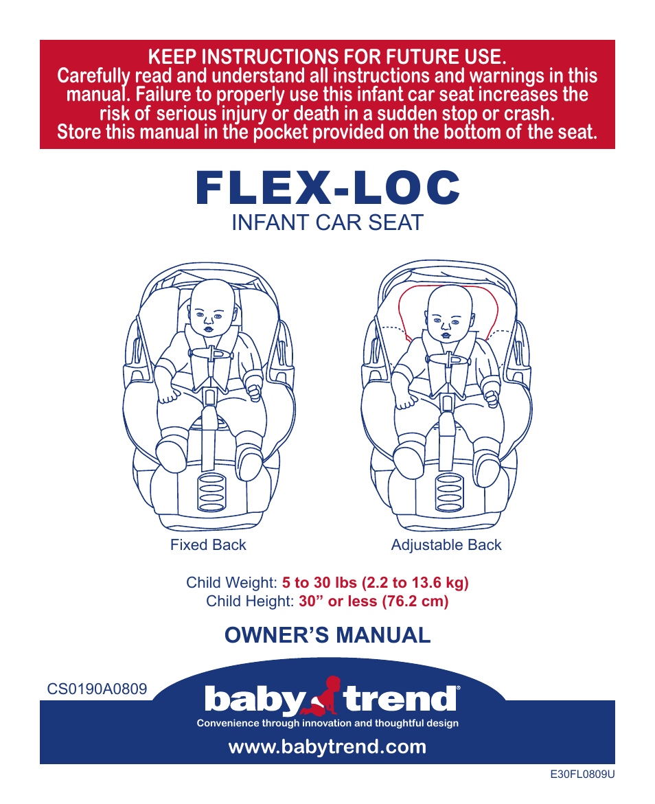 Baby Trend Flex-Loc Infnat Car Seat CSO190AD809 User Manual | 52 pages
