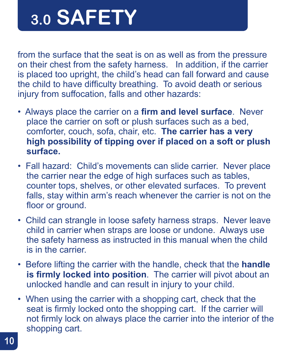Safety | Baby Trend Flex-Loc Infnat Car Seat CSO190AD809 User Manual | Page 10 / 52