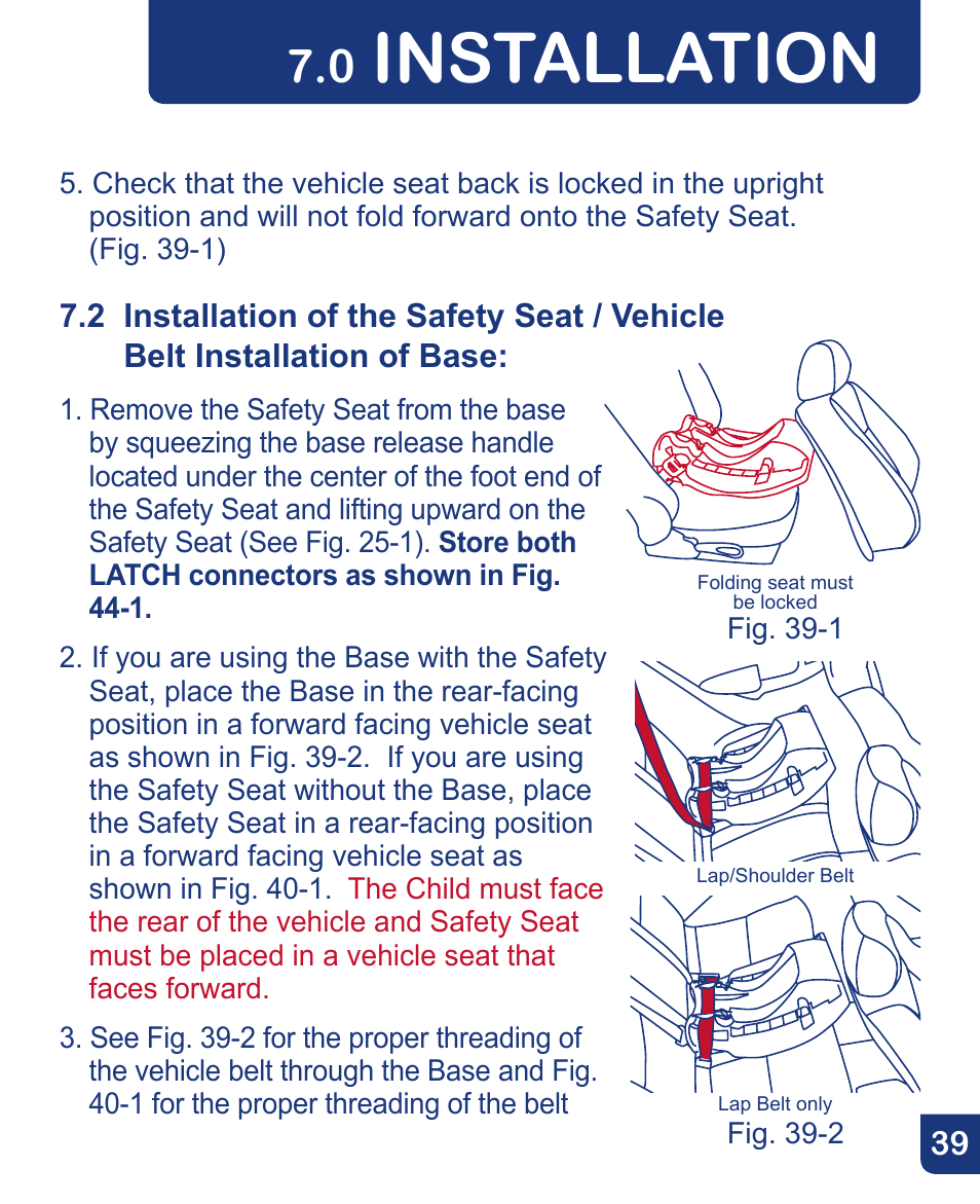 Installation | Baby Trend Flex-Loc Infnat Car Seat CSO190AD809 User Manual | Page 39 / 52