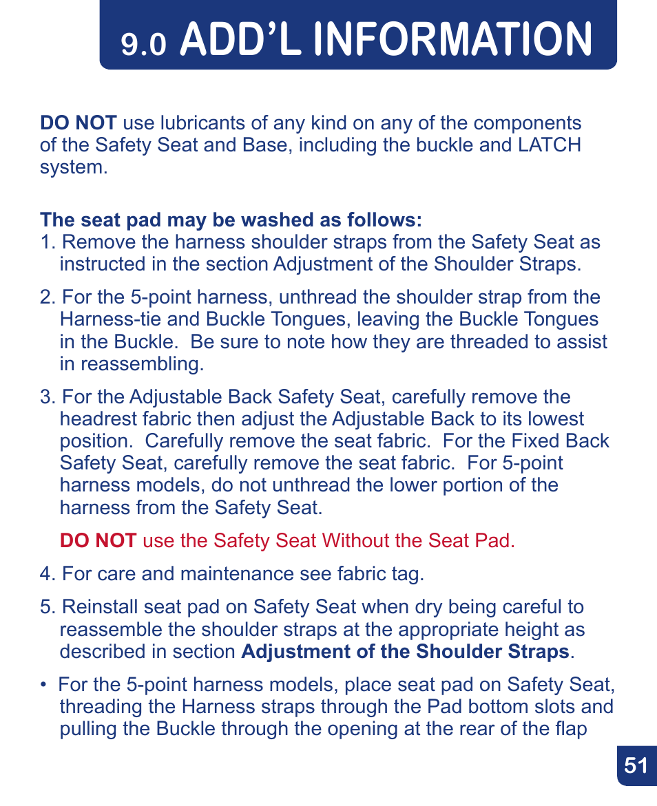 Add’l information | Baby Trend Flex-Loc Infnat Car Seat CSO190AD809 User Manual | Page 51 / 52