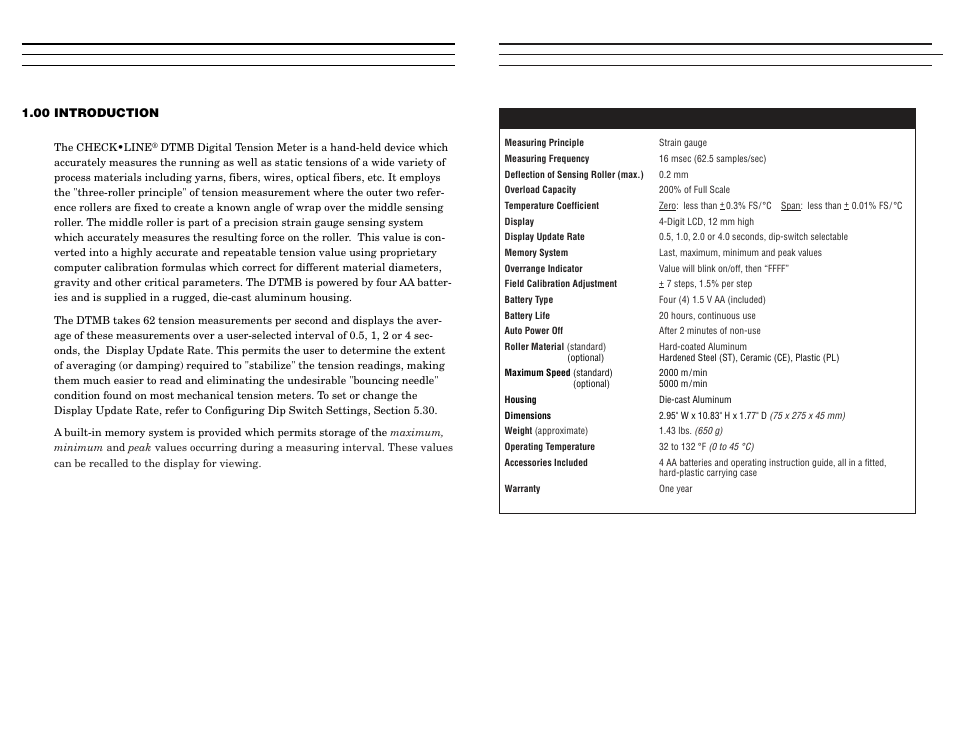 Specifications | Checkline DTMB User Manual | Page 2 / 13