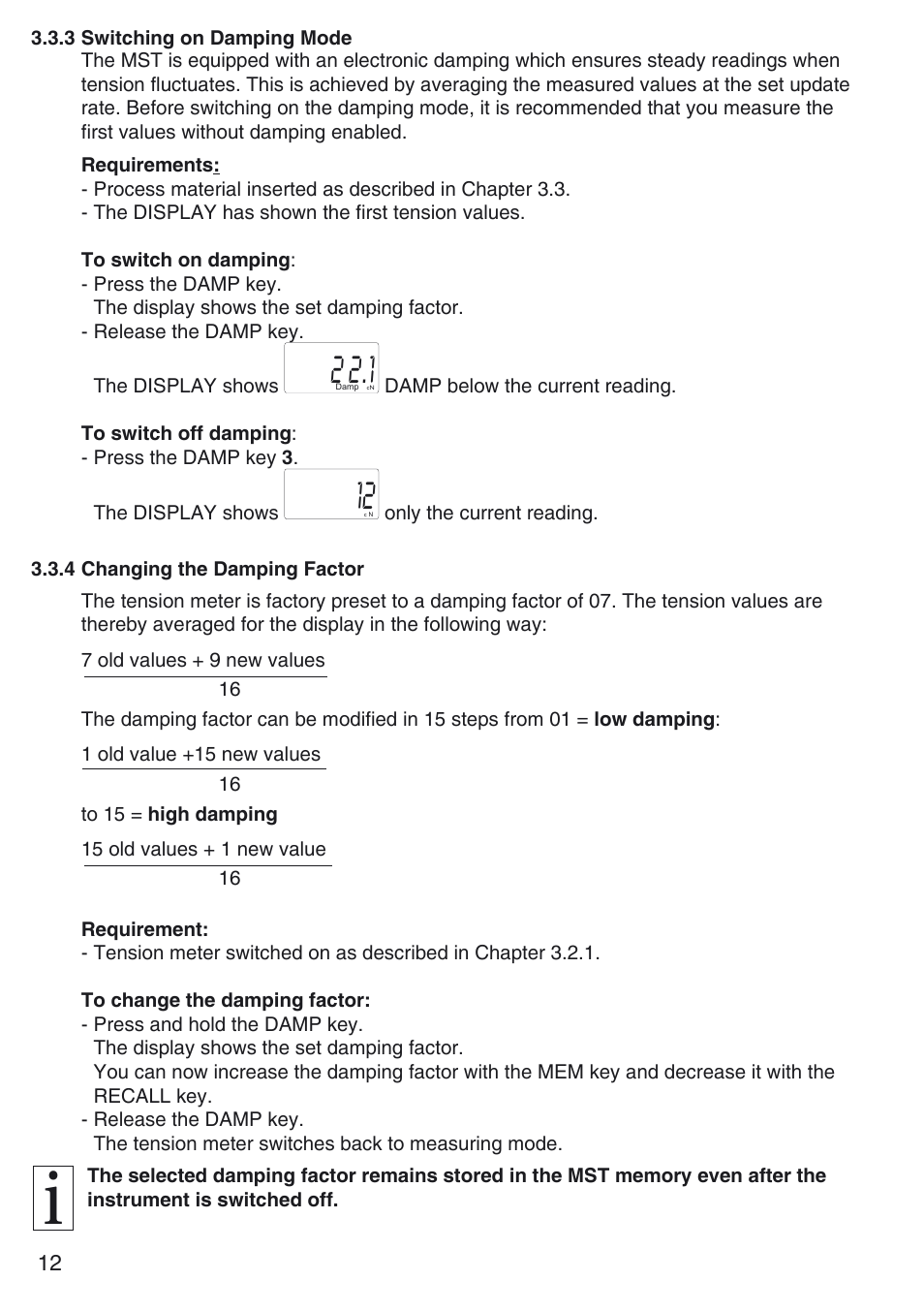 3 switching on damping mode, 4 changing the damping factor | Checkline MST User Manual | Page 12 / 24