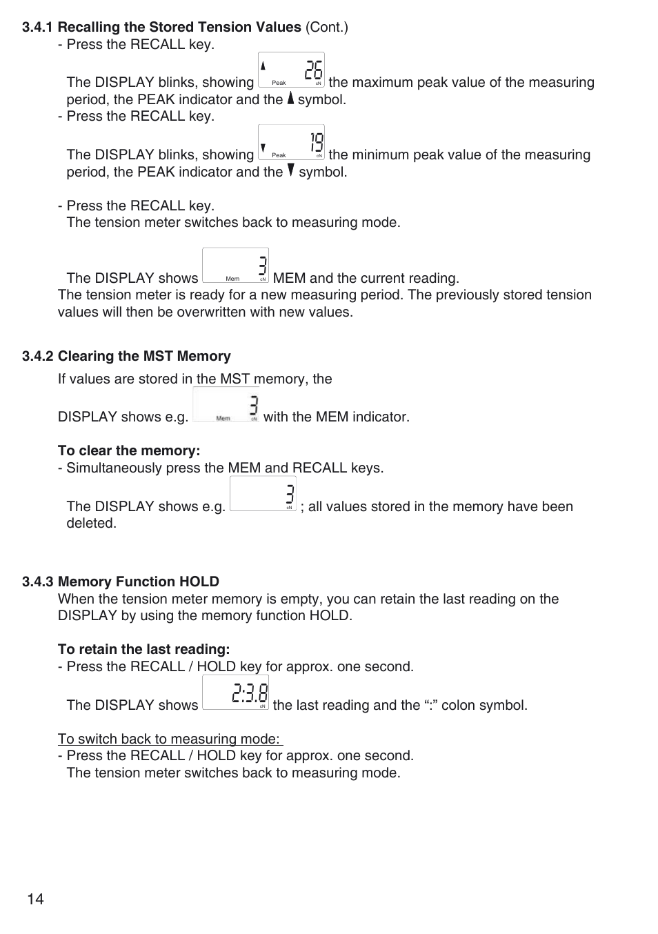 2 clearing the mst memory, 3 memory function hold | Checkline MST User Manual | Page 14 / 24