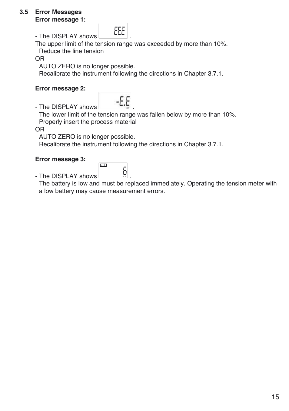 5 error messages | Checkline MST User Manual | Page 15 / 24
