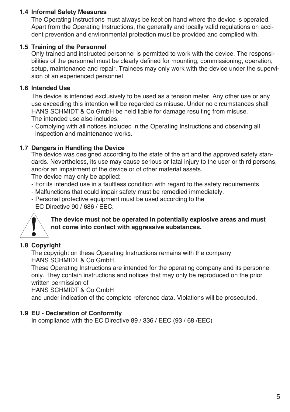 4 informal safety measures, 5 training of the personnel, 6 intended use | 7 dangers in handling the device, 8 copyright, 9 eu - declaration of conformity | Checkline MST User Manual | Page 5 / 24