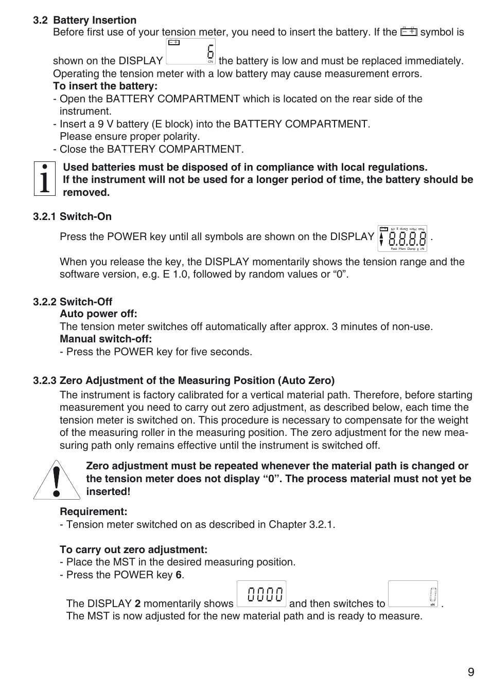 2 battery insertion, 1 switch-on, 2 switch-off | Checkline MST User Manual | Page 9 / 24