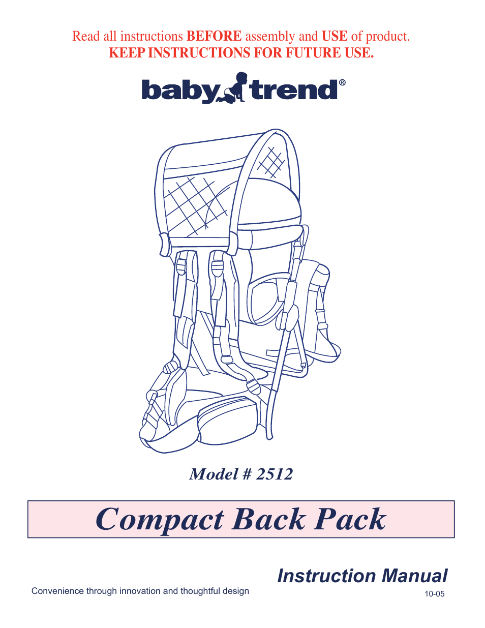 Baby Trend Compact Back Pack 2512 User Manual | 5 pages