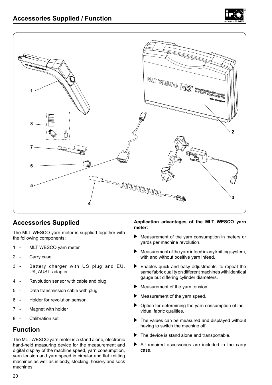 Accessories supplied, Function | Checkline MLT User Manual | Page 4 / 18