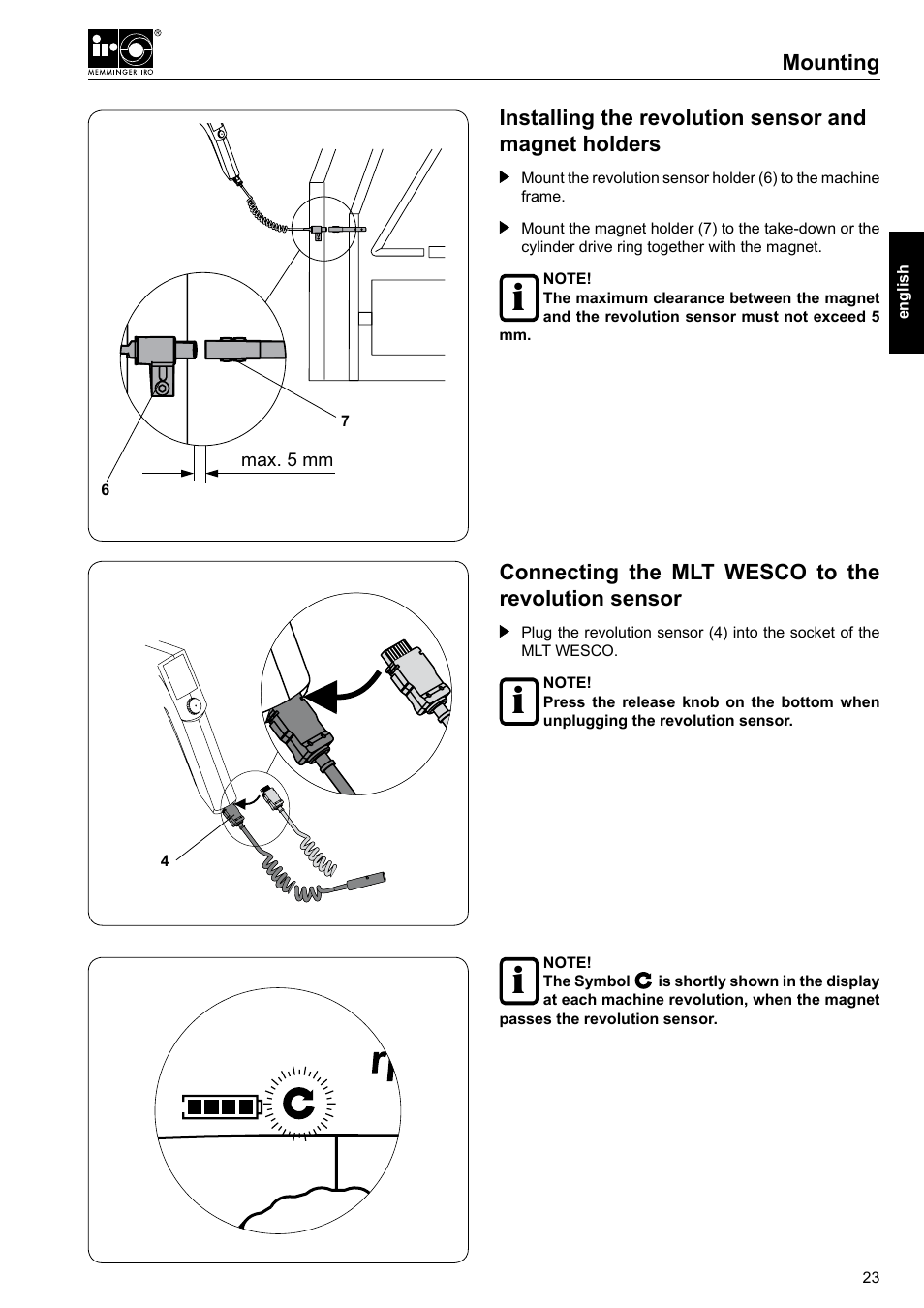 Mounting, Connecting the mlt wesco to the revolution sensor | Checkline MLT User Manual | Page 7 / 18