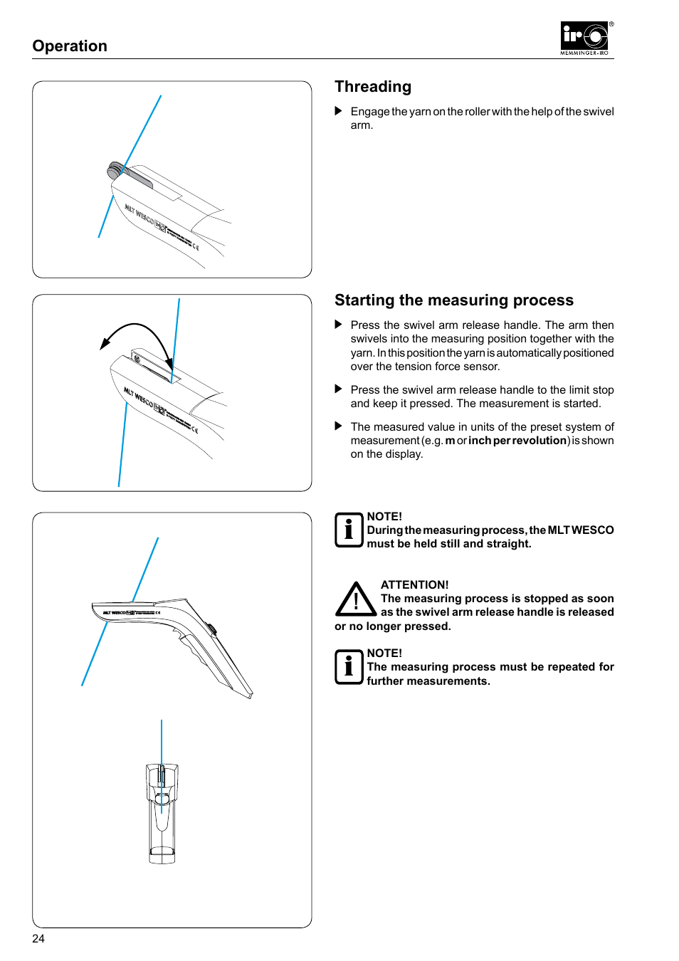 Operation, Threading, Starting the measuring process | Checkline MLT User Manual | Page 8 / 18