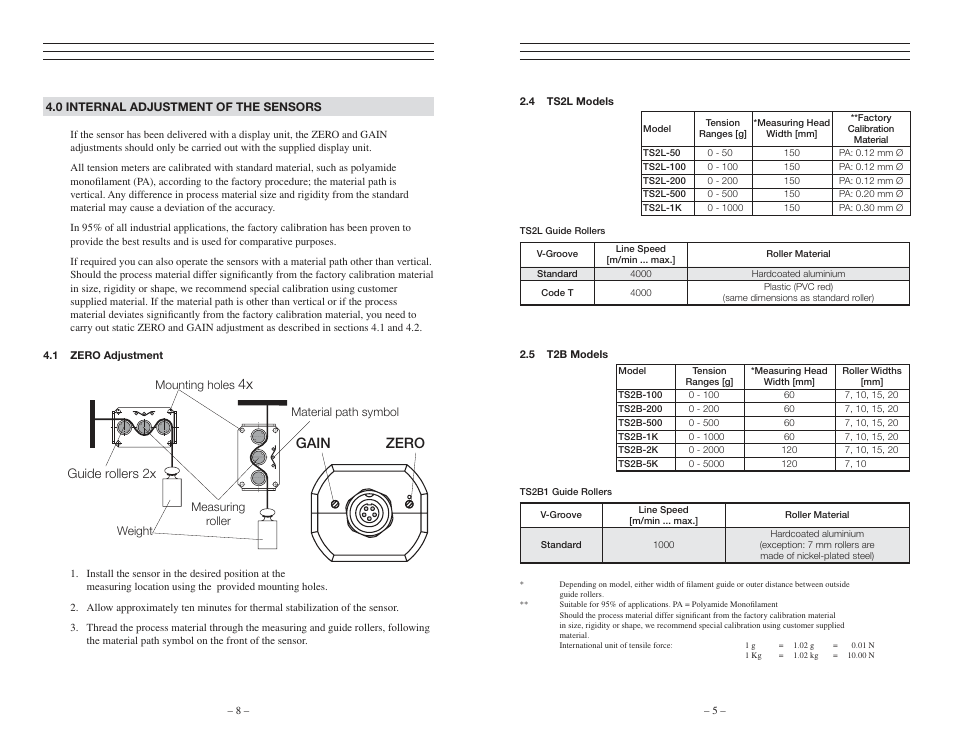 Zero gain, Guide rollers 2x | Checkline TS2P User Manual | Page 5 / 8