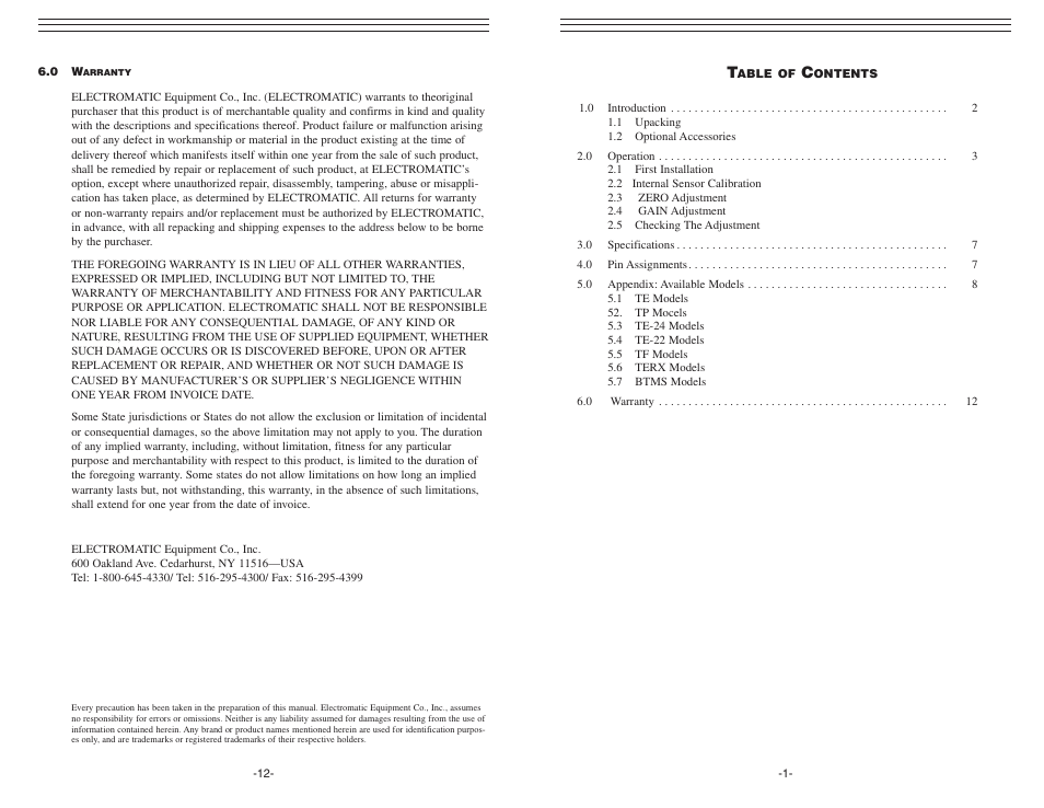 Checkline TELC System User Manual | 7 pages
