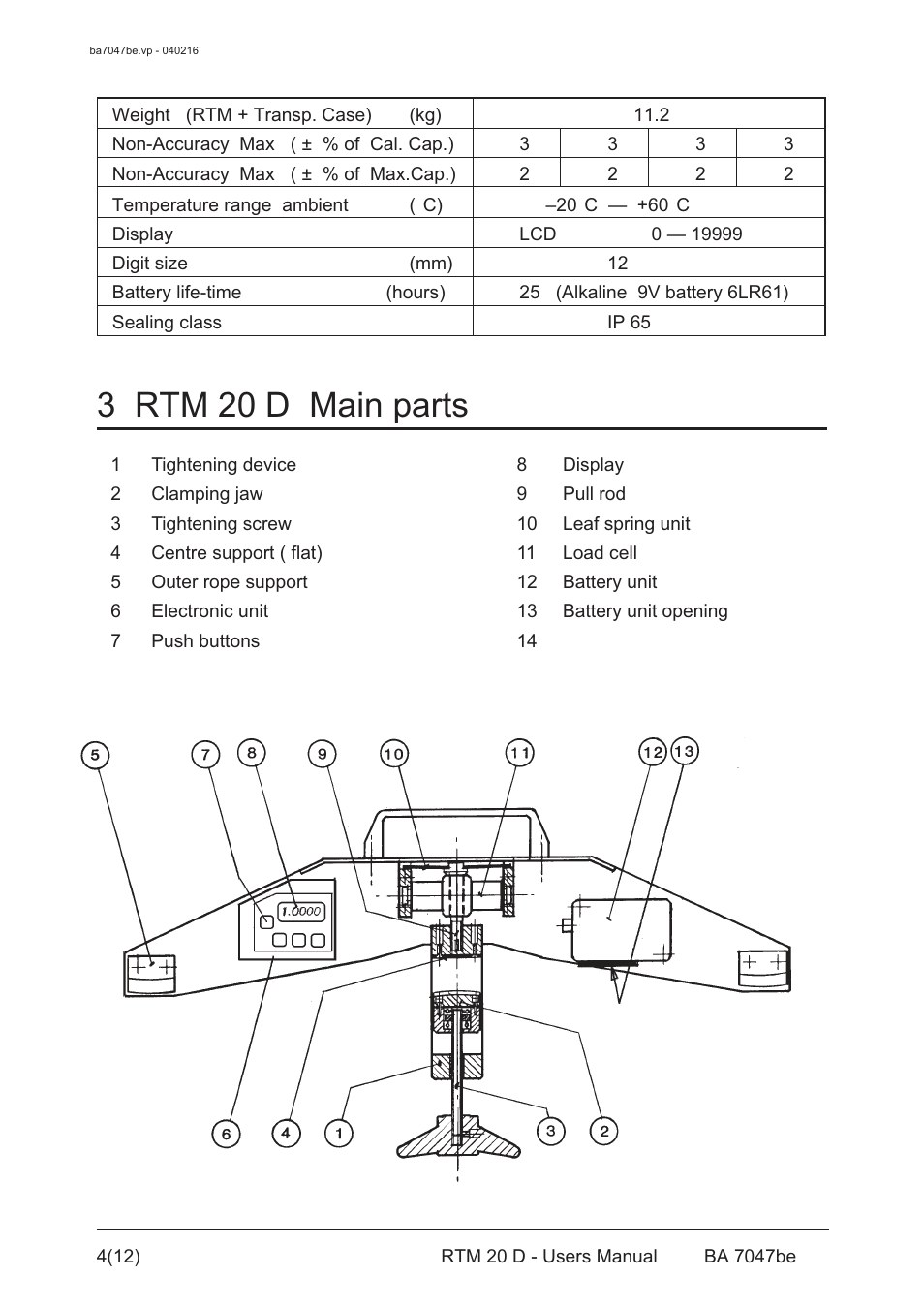 3 rtm 20 d main parts | Checkline RTM 20D User Manual | Page 5 / 13