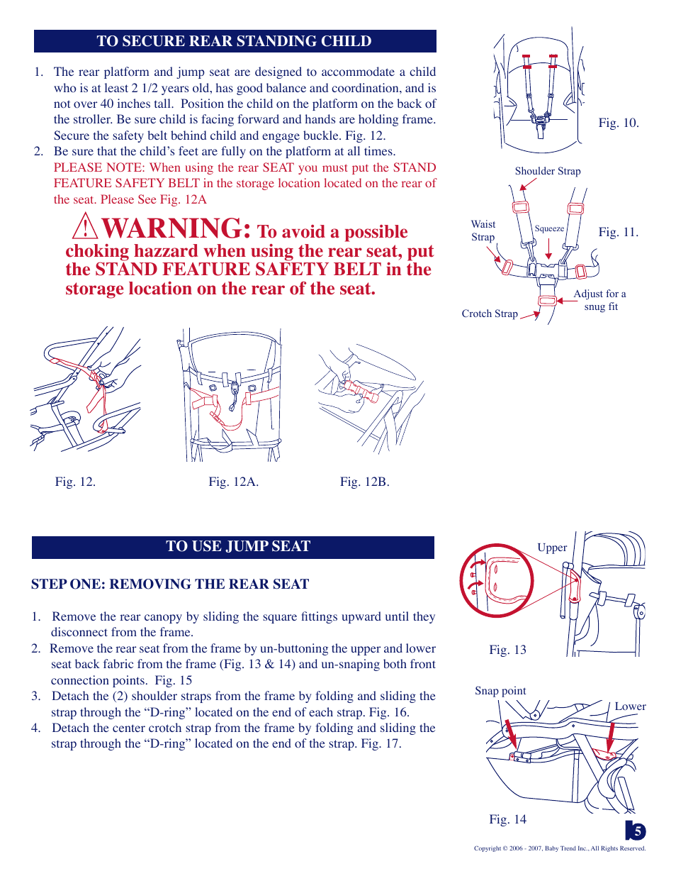 Warning | Baby Trend Sit n Stand Plus 11.07 User Manual | Page 5 / 9