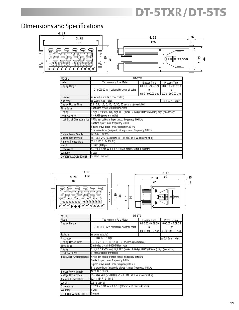 Dimensions and specifications | Checkline DT-5TS User Manual | Page 19 / 20