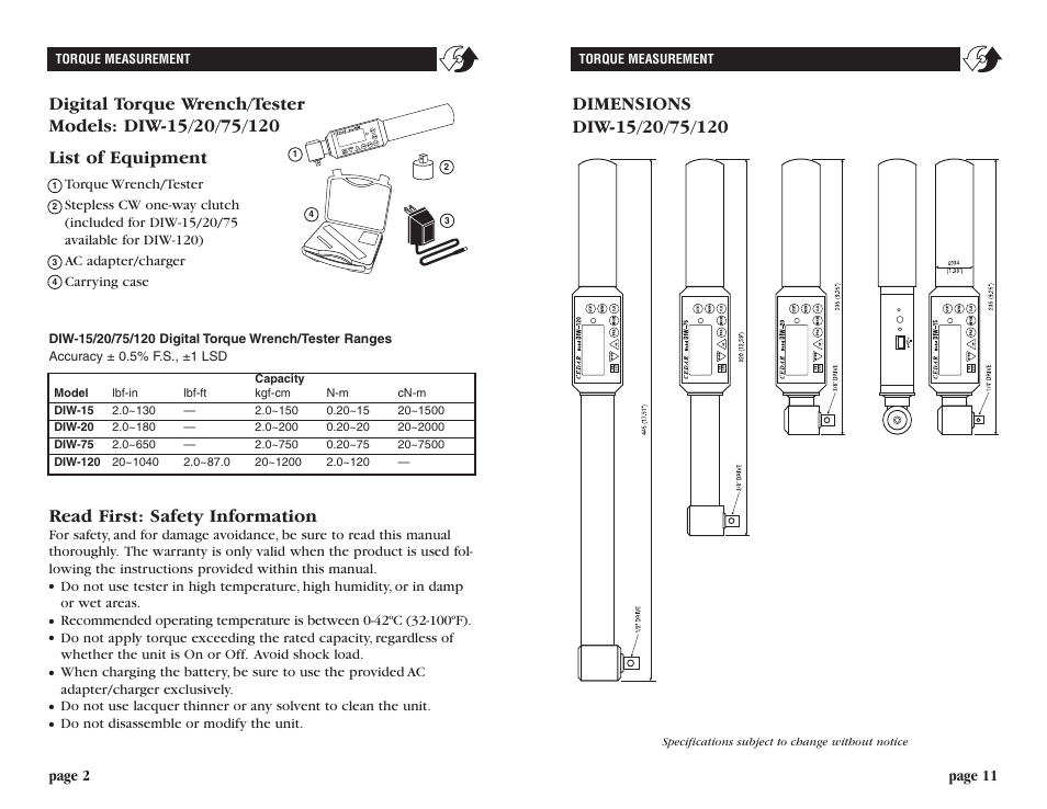 Read first: safety information, Page 11 page 2 | Checkline DIW User Manual | Page 2 / 6