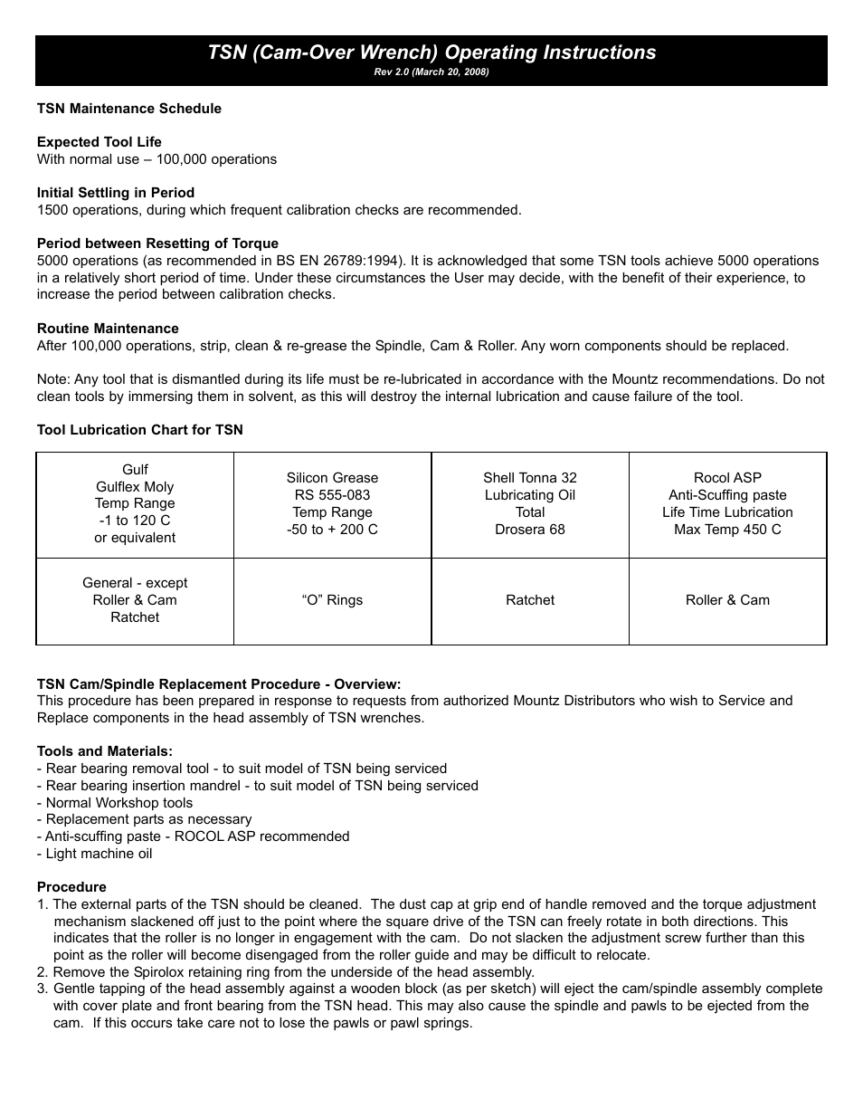 Tsn (cam-over wrench) operating instructions | Checkline TSN User Manual | Page 2 / 3