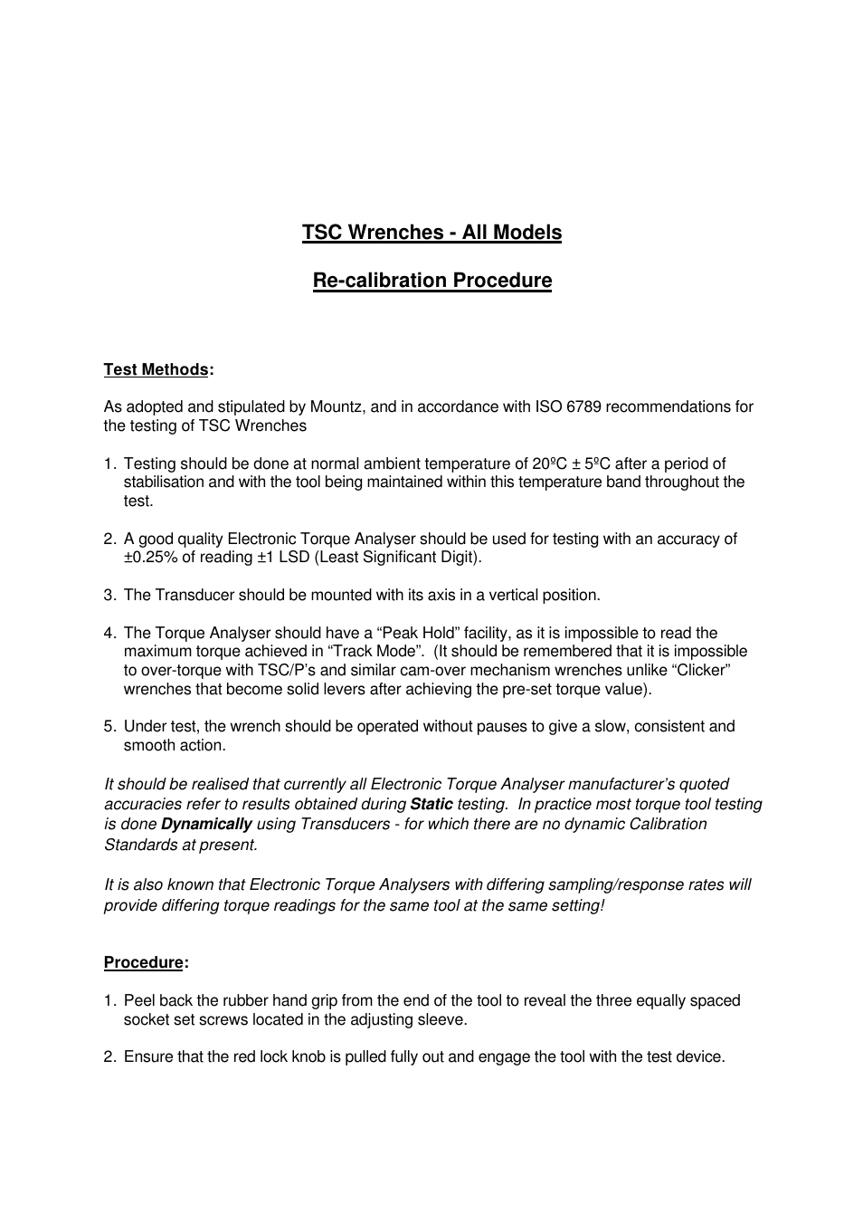 Tsc wrenches - all models re-calibration procedure | Checkline TSC User Manual | Page 2 / 3