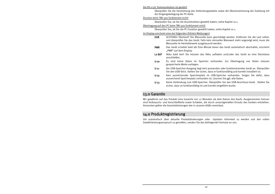 0 garantie, 0 produktregistrierung | Checkline TMI-300 User Manual | Page 12 / 56