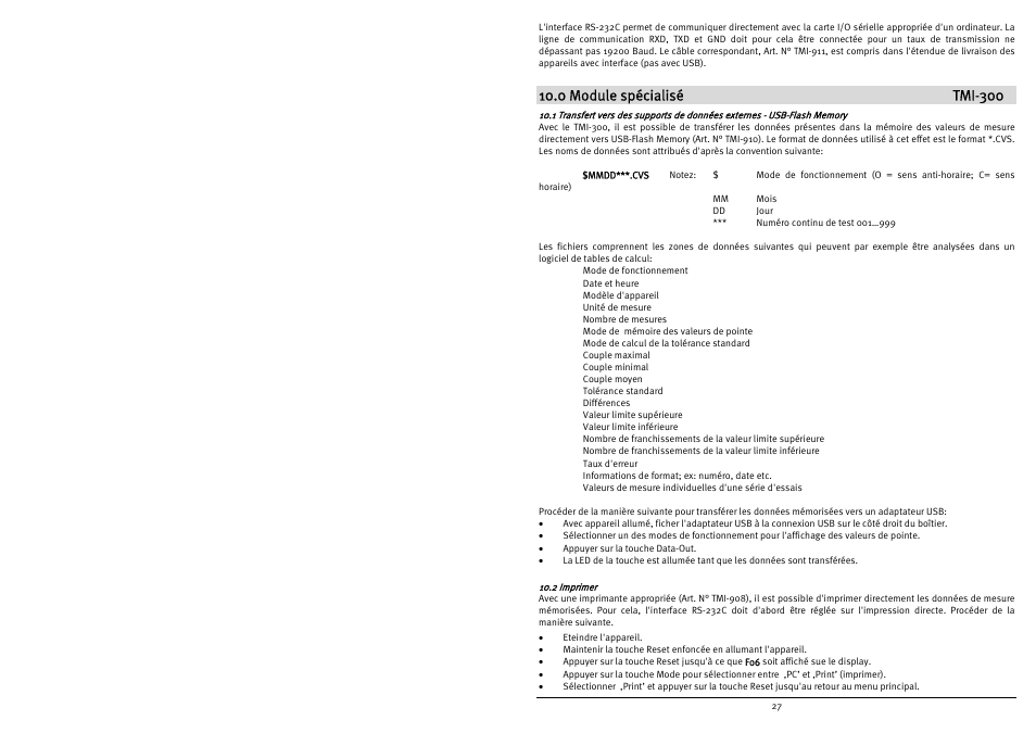 0 module spécialisé tmi-300 | Checkline TMI-300 User Manual | Page 29 / 56