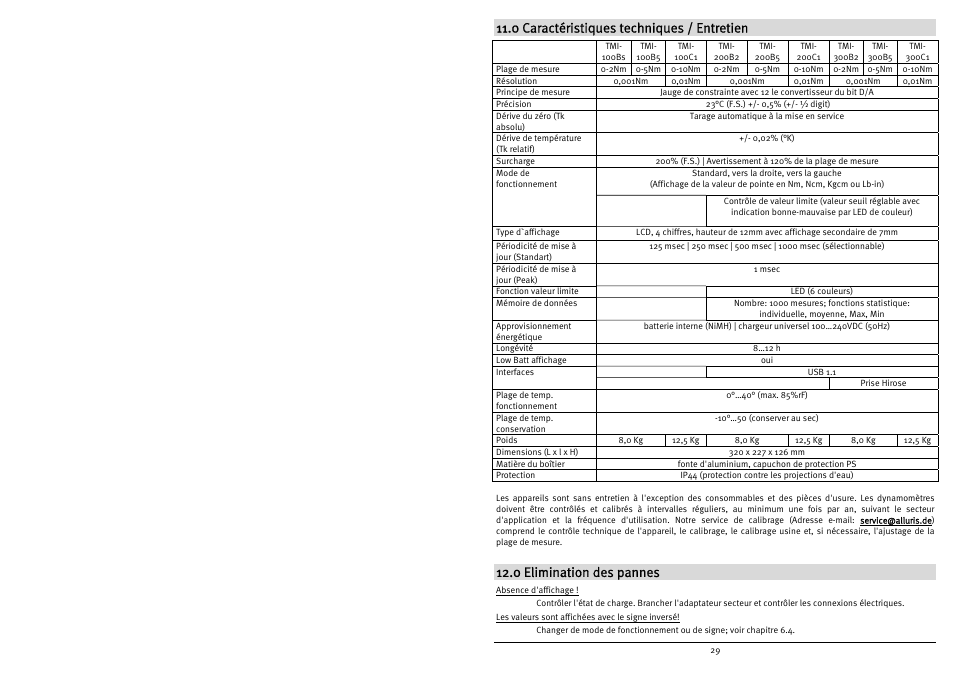 0 caractéristiques techniques / entretien, 0 elimination des pannes | Checkline TMI-300 User Manual | Page 31 / 56